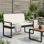 Bank Outdoor Schwarz und Cremeweiß 107 x 61 x 80 cm Poly-Rattan