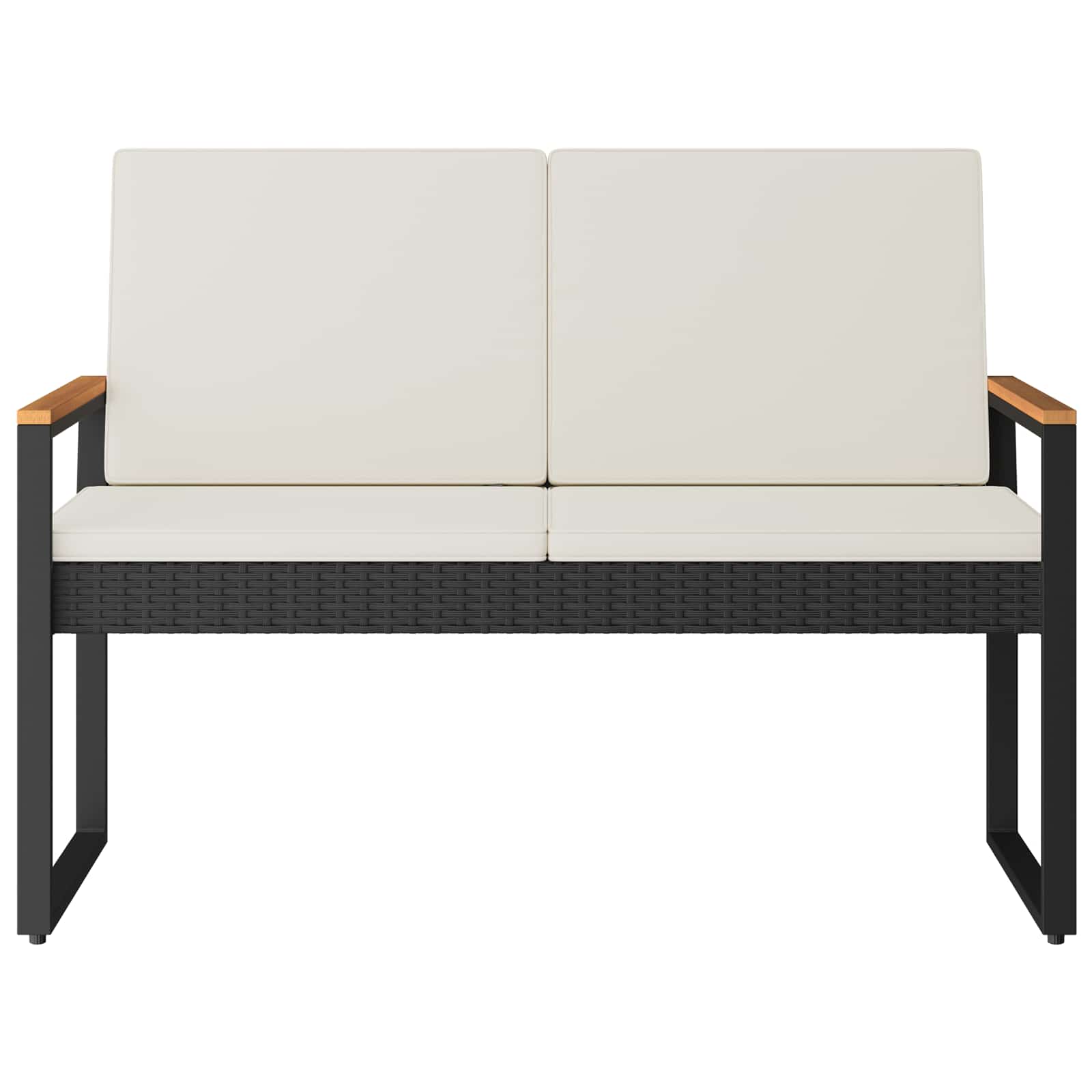 Bank Outdoor Schwarz und Cremeweiß 107 x 61 x 80 cm Poly-Rattan