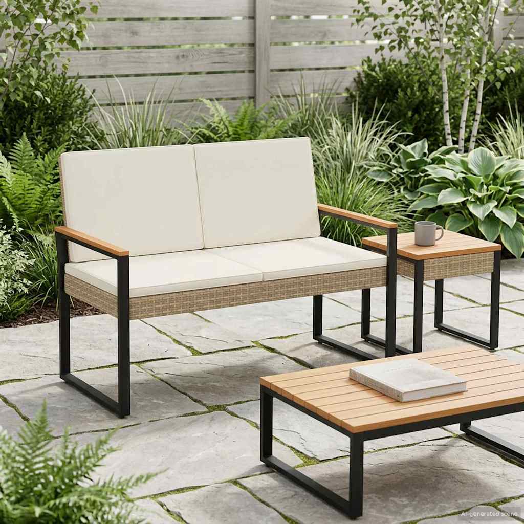 Bank Outdoor Beige und Cremeweiß 107 x 61 x 80 cm Poly-Rattan