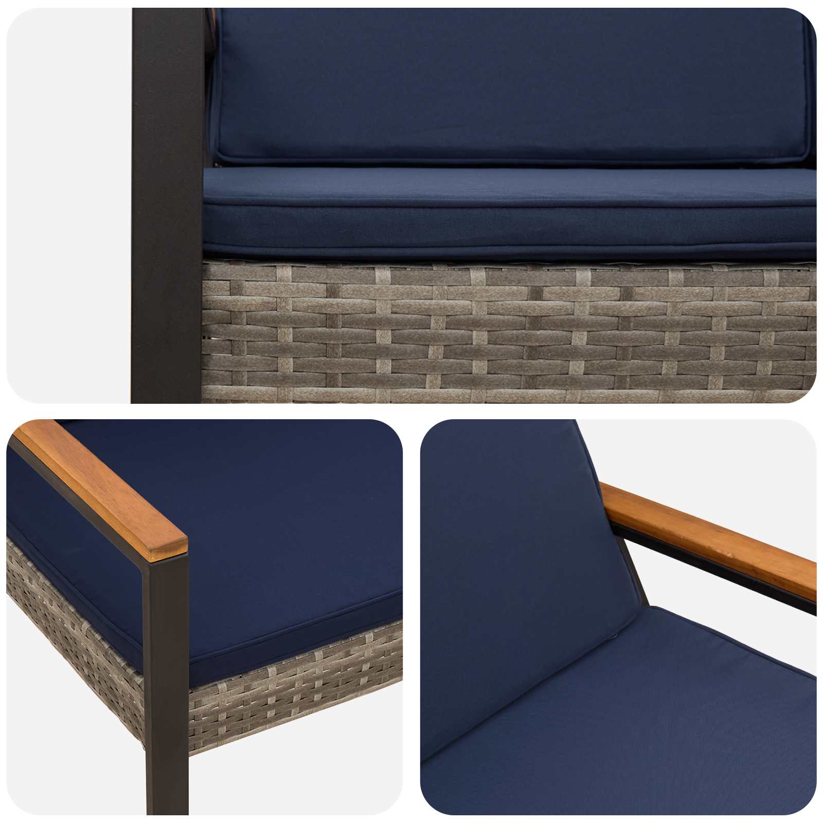 Bank Outdoor Grau und Marineblau 107 x 61 x 80 cm Poly-Rattan