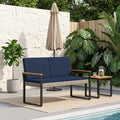 Bank Outdoor Grau und Marineblau 107 x 61 x 80 cm Poly-Rattan
