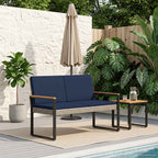 Bank Outdoor Grau und Marineblau 107 x 61 x 80 cm Poly-Rattan
