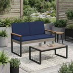 Bank Outdoor Grau und Marineblau 107 x 61 x 80 cm Poly-Rattan