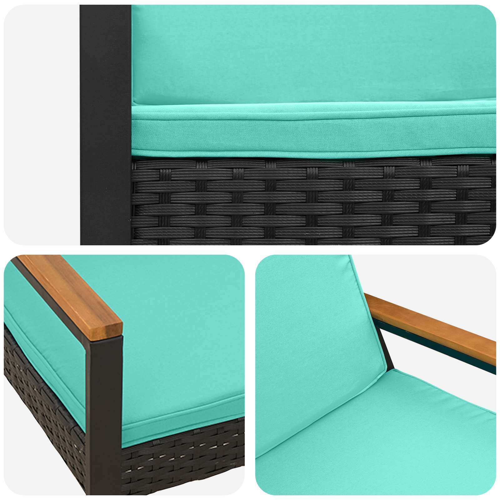 Bank Outdoor Schwarz und Türkis 107 x 61 x 80 cm Poly-Rattan