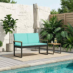 Bank Outdoor Schwarz und Türkis 107 x 61 x 80 cm Poly-Rattan
