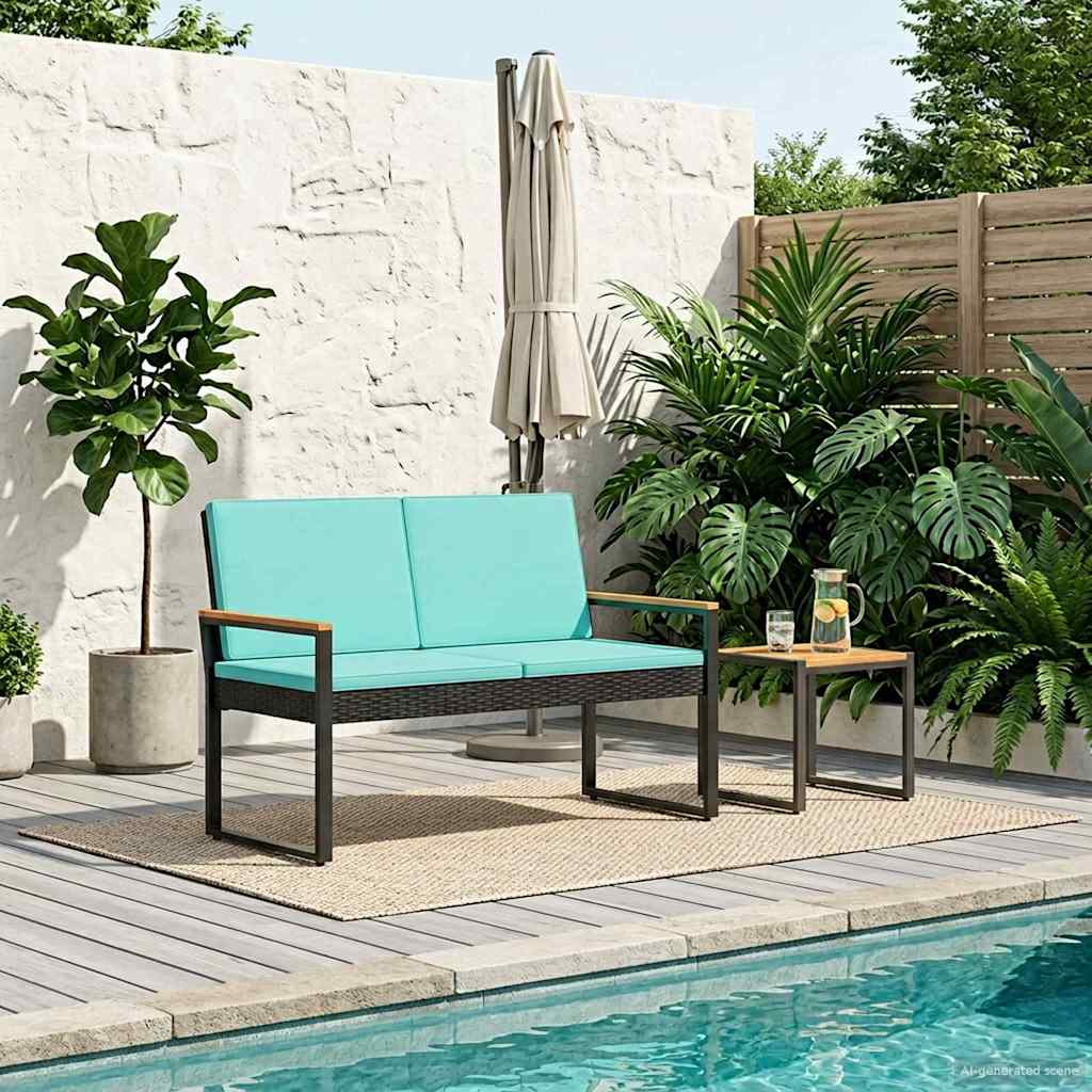 Bank Outdoor Schwarz und Türkis 107 x 61 x 80 cm Poly-Rattan