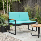 Bank Outdoor Schwarz und Türkis 107 x 61 x 80 cm Poly-Rattan