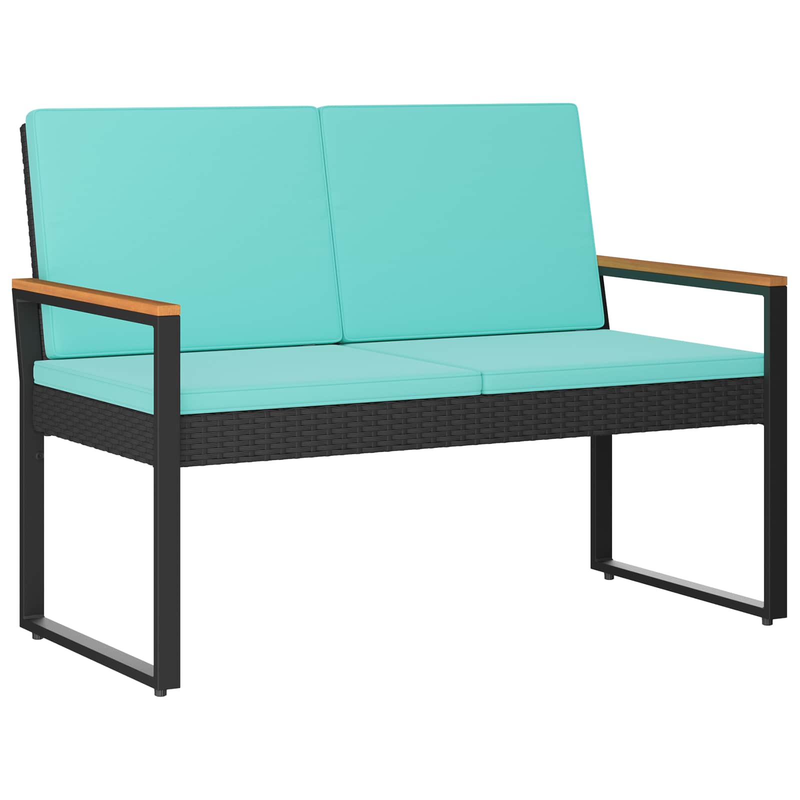 Bank Outdoor Schwarz und Türkis 107 x 61 x 80 cm Poly-Rattan
