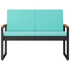 Bank Outdoor Schwarz und Türkis 107 x 61 x 80 cm Poly-Rattan
