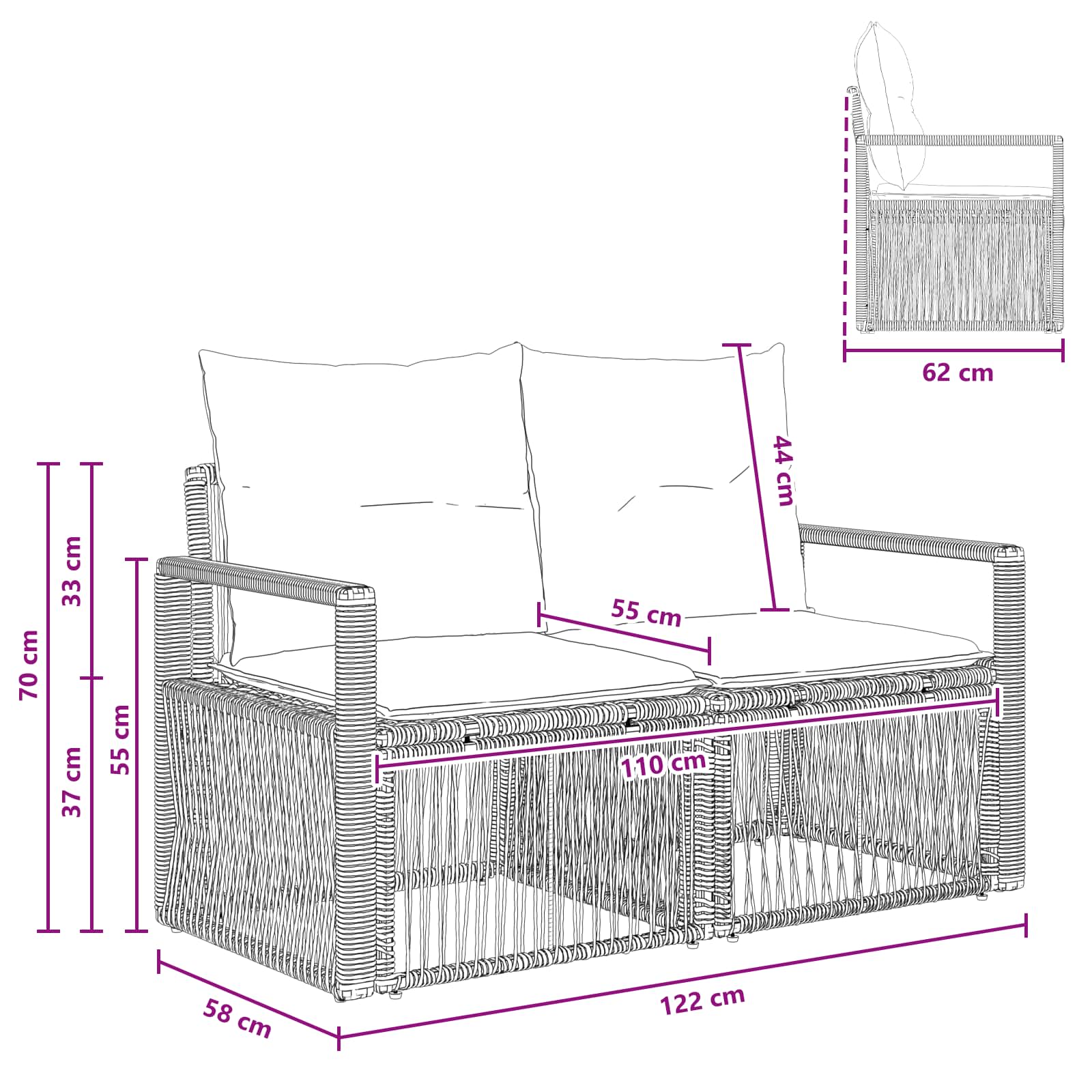 Garten-Sofa 2-Sitzanzahl Schwarz Poly-Rattan