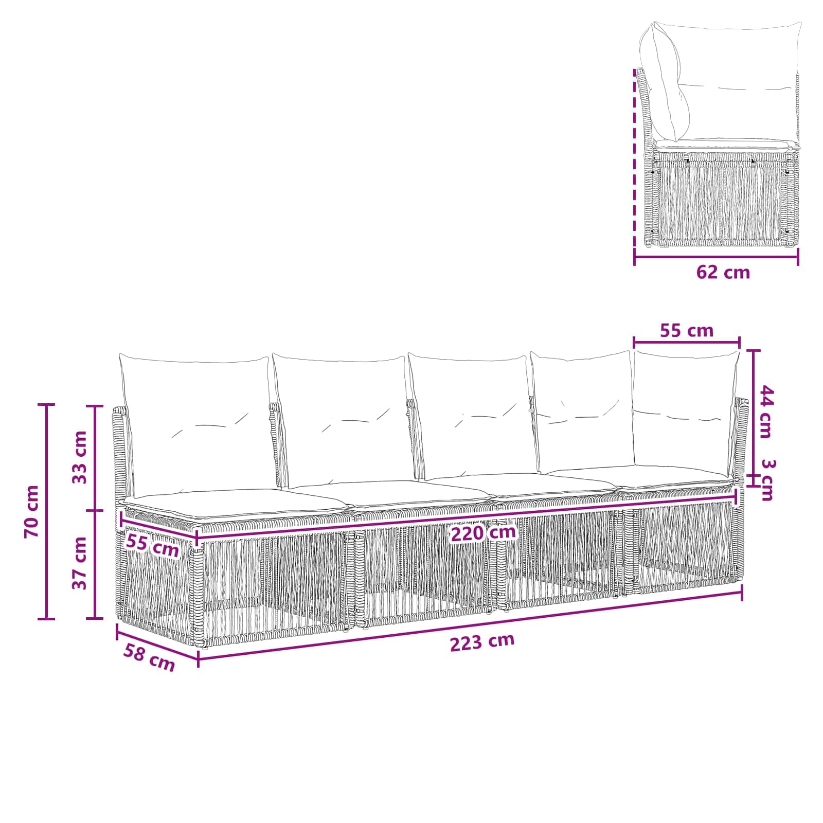 4-Sitzer Sofa mit linker Armlehne 4 pcs 4-Sitzanzahl Grau