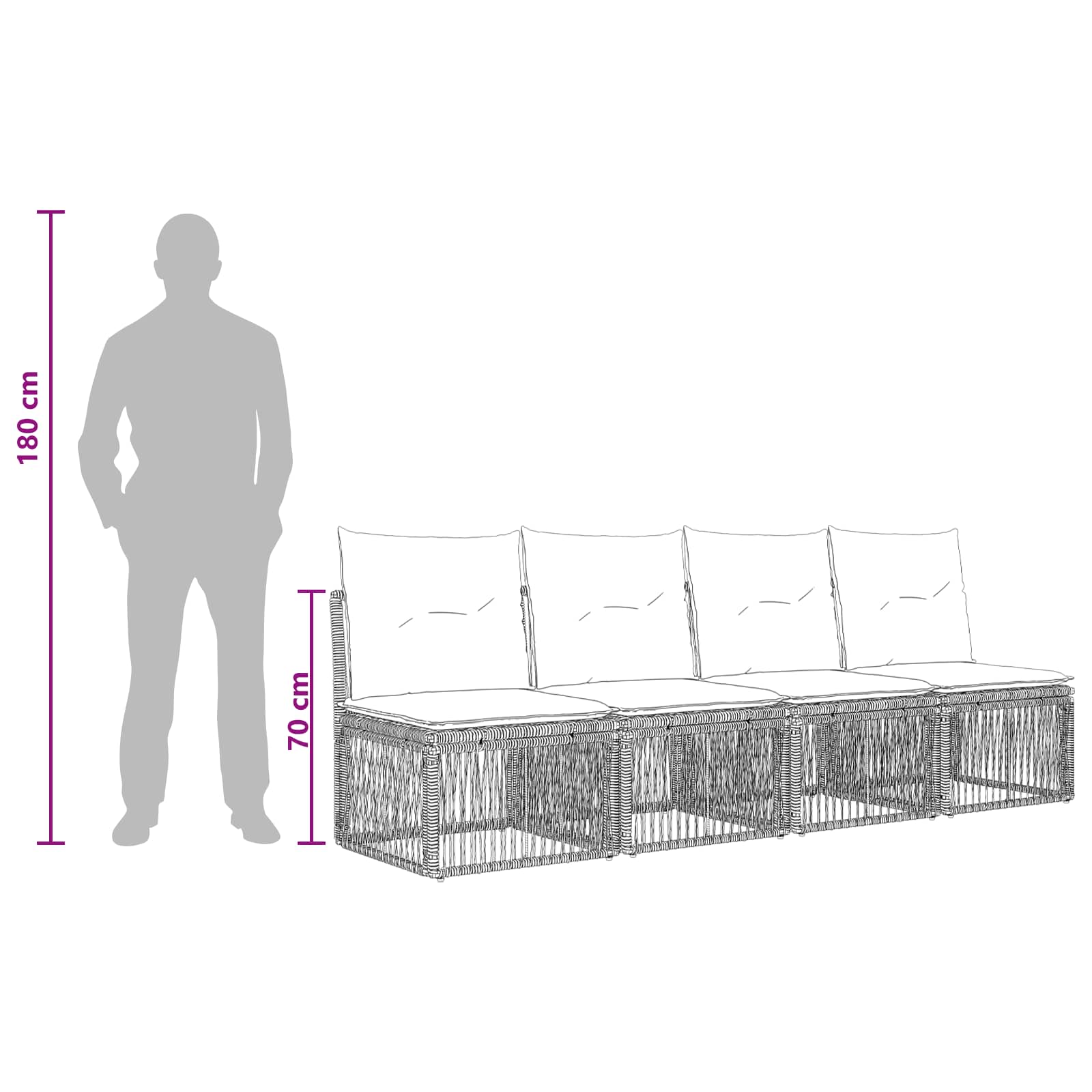 4-Sitzer-Sofa 4 pcs 4-Sitzanzahl Grau Poly-Rattan