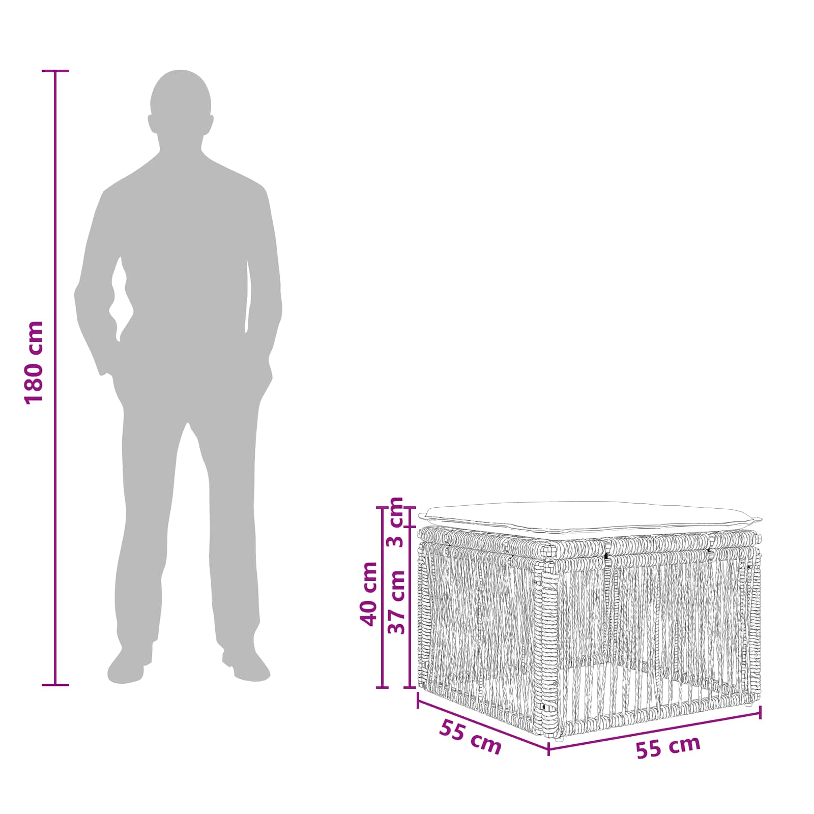 Fußhocker Grau Poly-Rattan