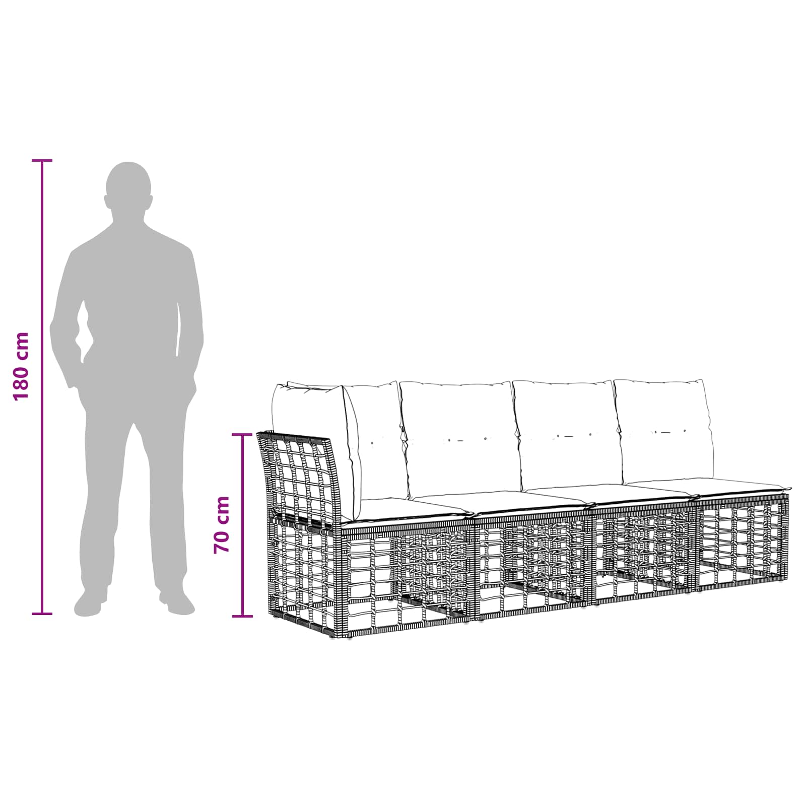 4-Sitzer Garten-Sofa mit linker Armlehne 4 pcs 4-Sitzanzahl