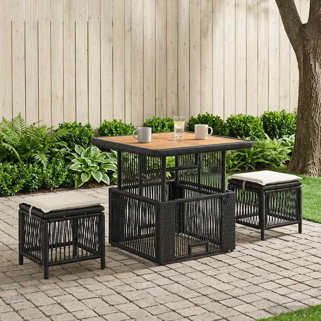 Garten Essgruppe mit Kissen 3 pcs Beige und Creme Poly-Rattan