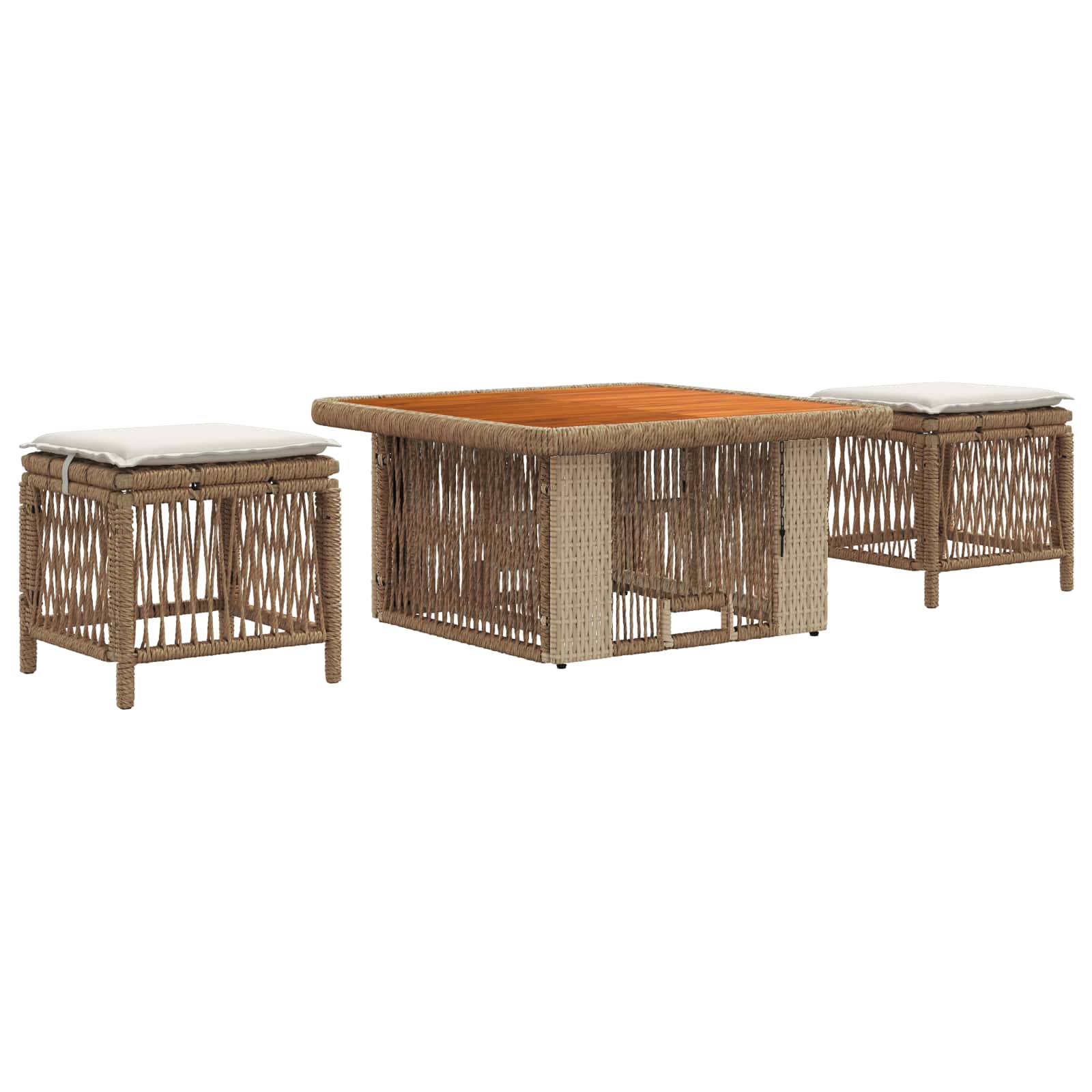 Garten Essgruppe mit Kissen 3 pcs Beige und Creme Poly-Rattan