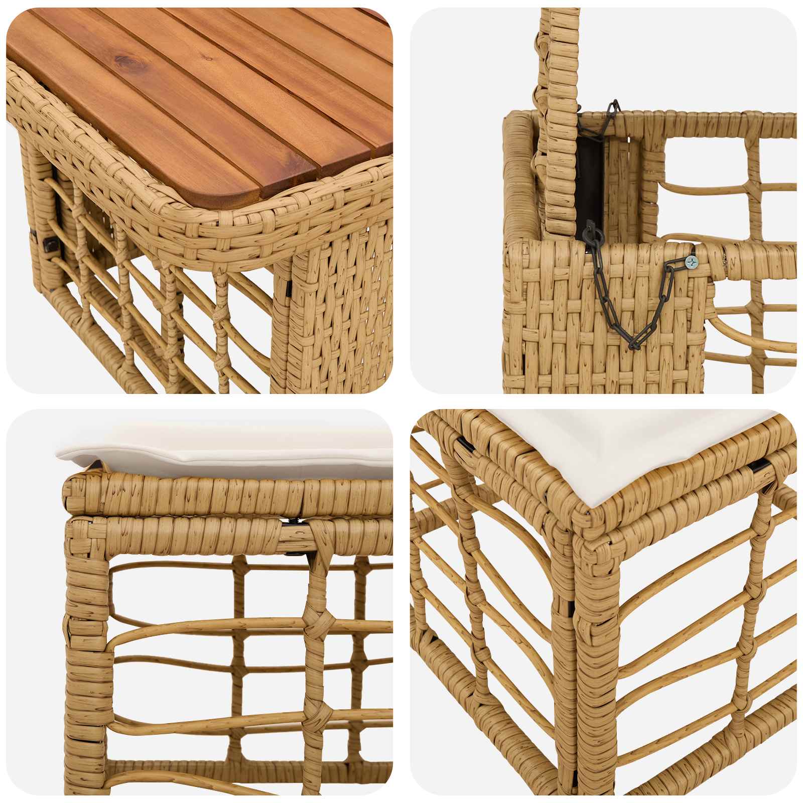 Garten Essgruppe mit Kissen 3 pcs Natur und Weiß