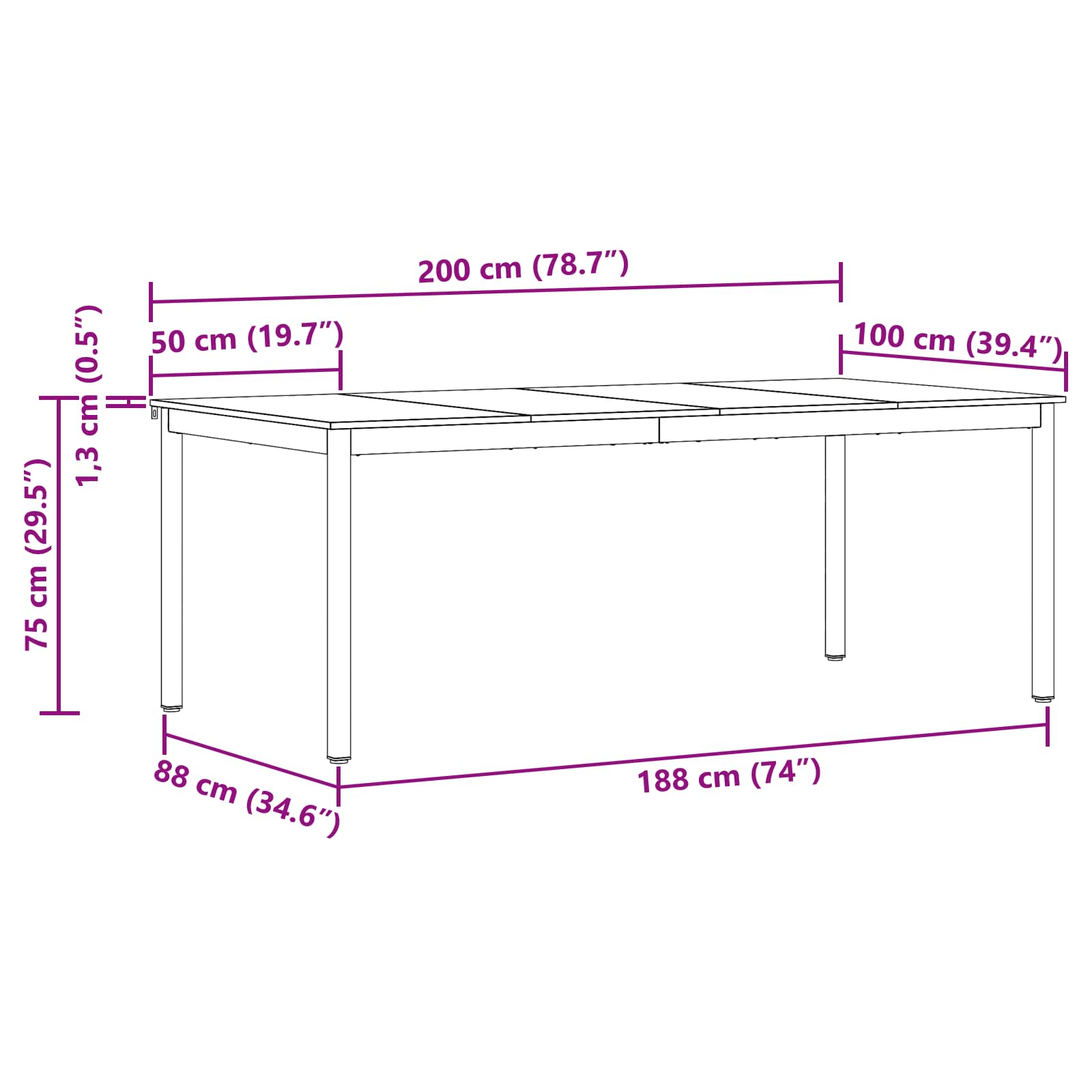 Esstische 2 pcs 200 x 100 x 75 cm Holzwerkstoff