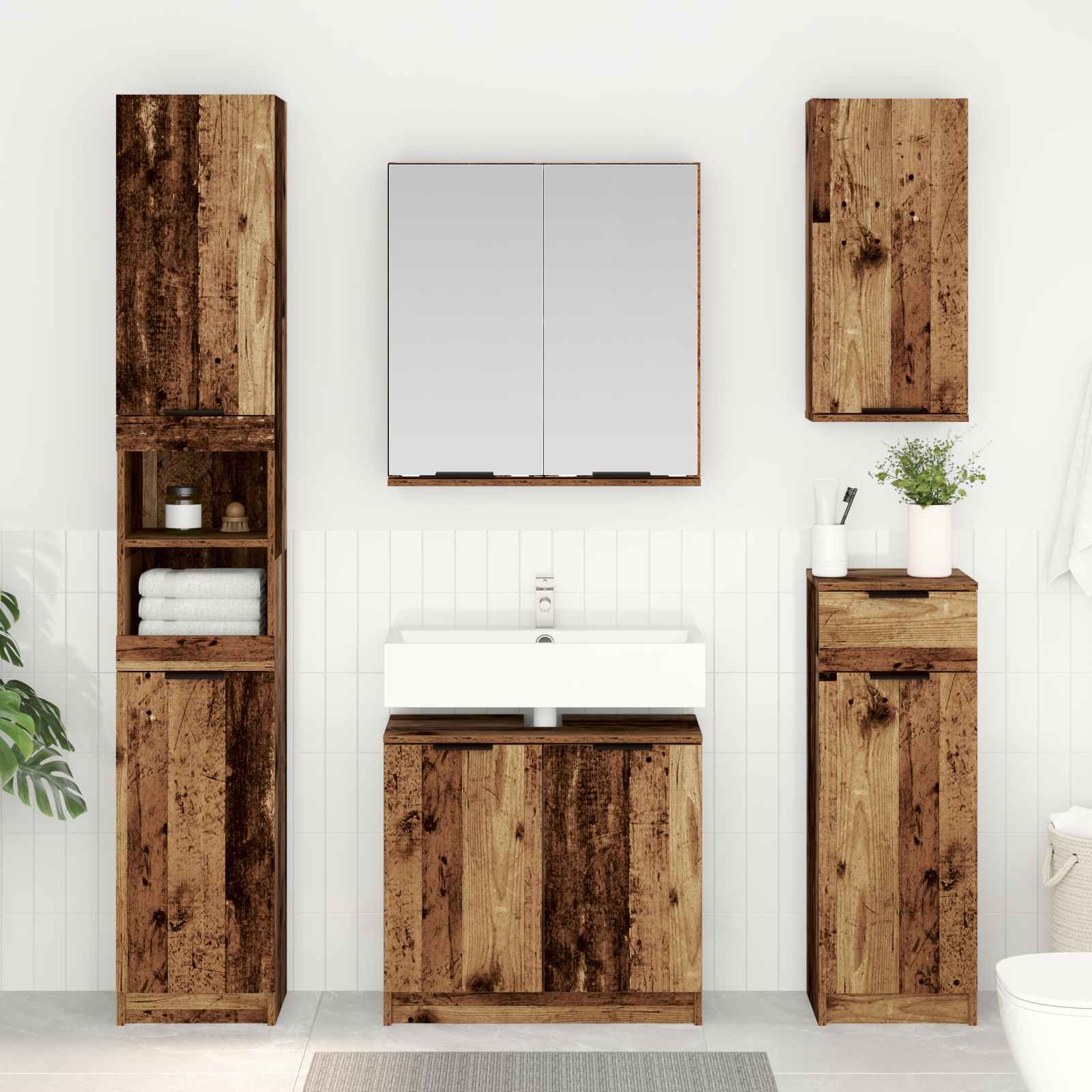 Badezimmermöbel-Set mit Schubladen 3 pcs Altholz Holzwerkstoff