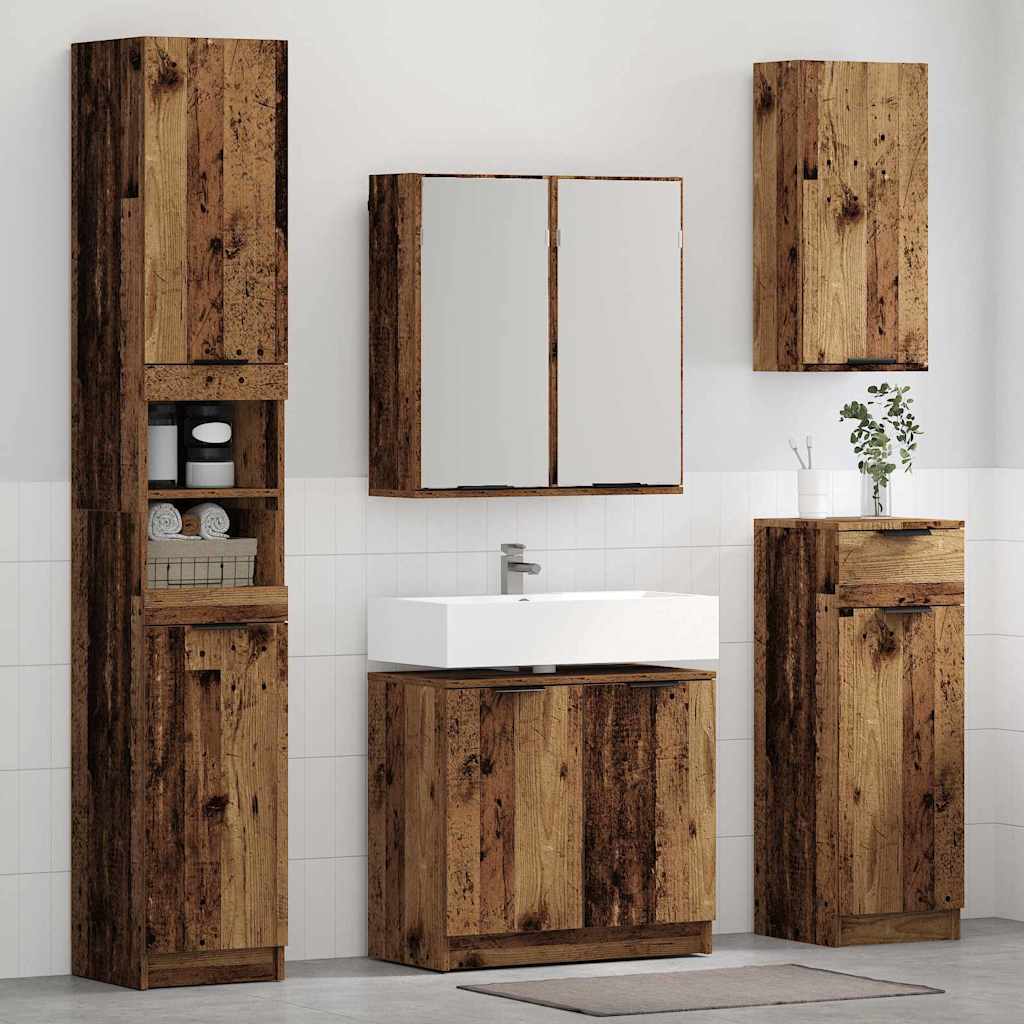 Badezimmerschrank-Set mit Regal mit Tür Altholz Holzwerkstoff