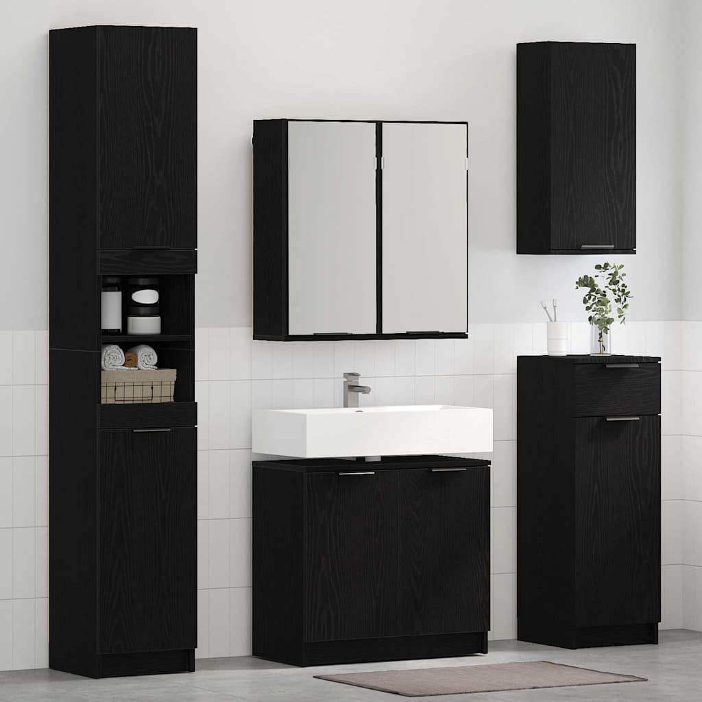 Badezimmerschrank-Set 3 Stück Schwarz Eichen-Optik Holzwerkstoff