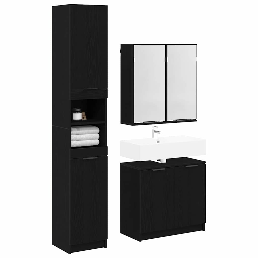 Badezimmerschrank-Set 3 Stück Schwarz Eichen-Optik Holzwerkstoff