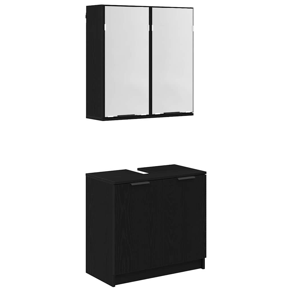Badezimmerschrank-Set 2 Stück Schwarz Eichen-Optik Holzwerkstoff
