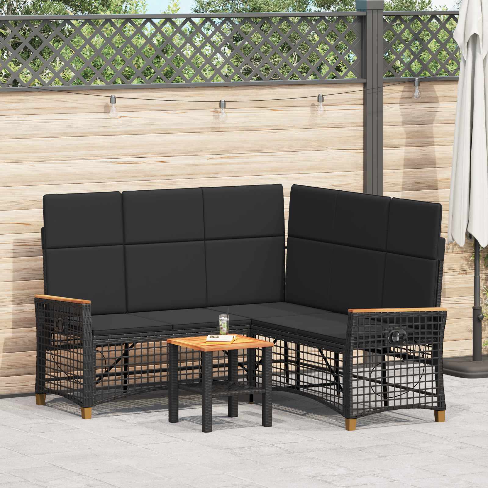 Garten Liegesofa Set Verstellbar Schwarz 164 x 164 x 112 cm