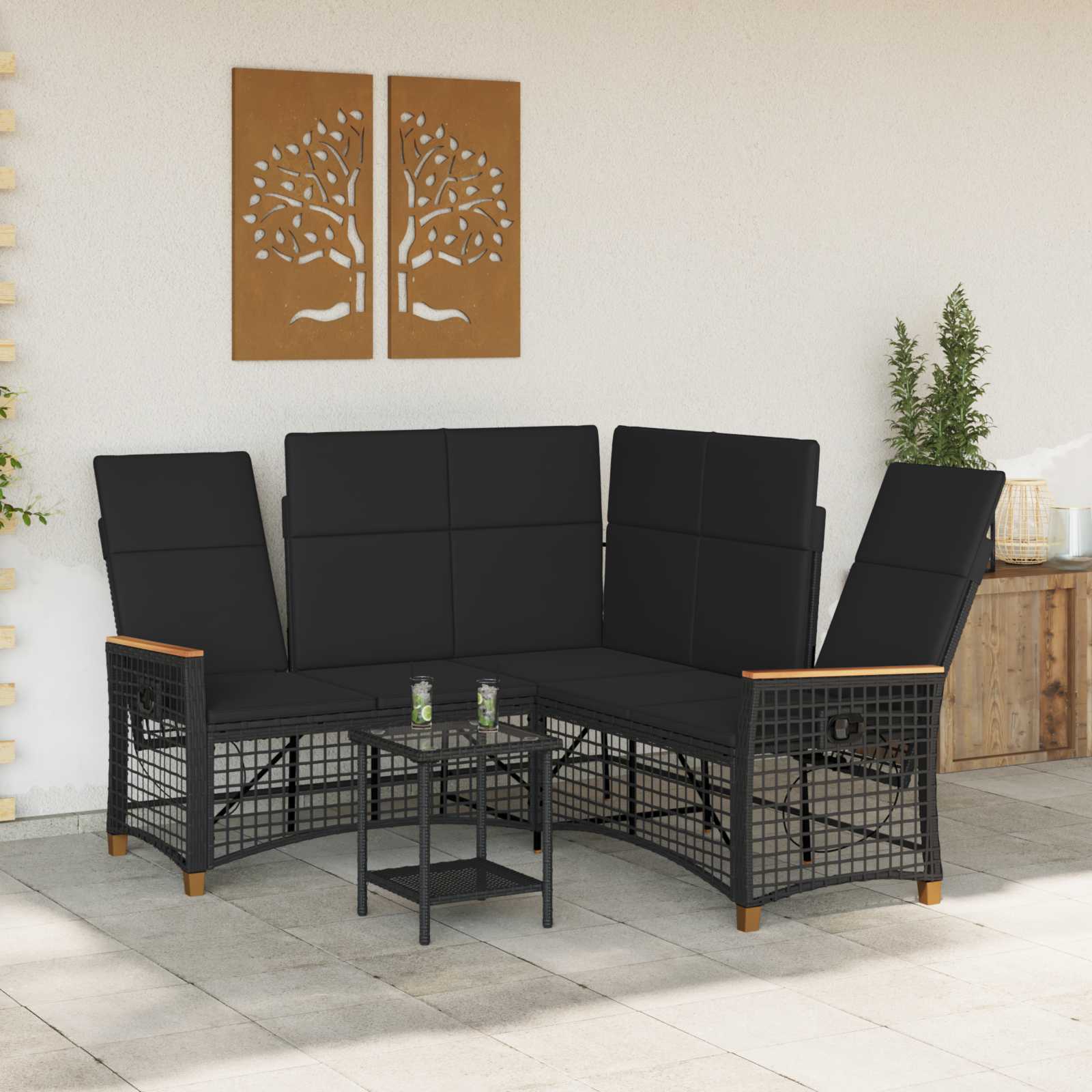 Garten Liegesofa Set Verstellbar Schwarz 164 x 164 x 112 cm