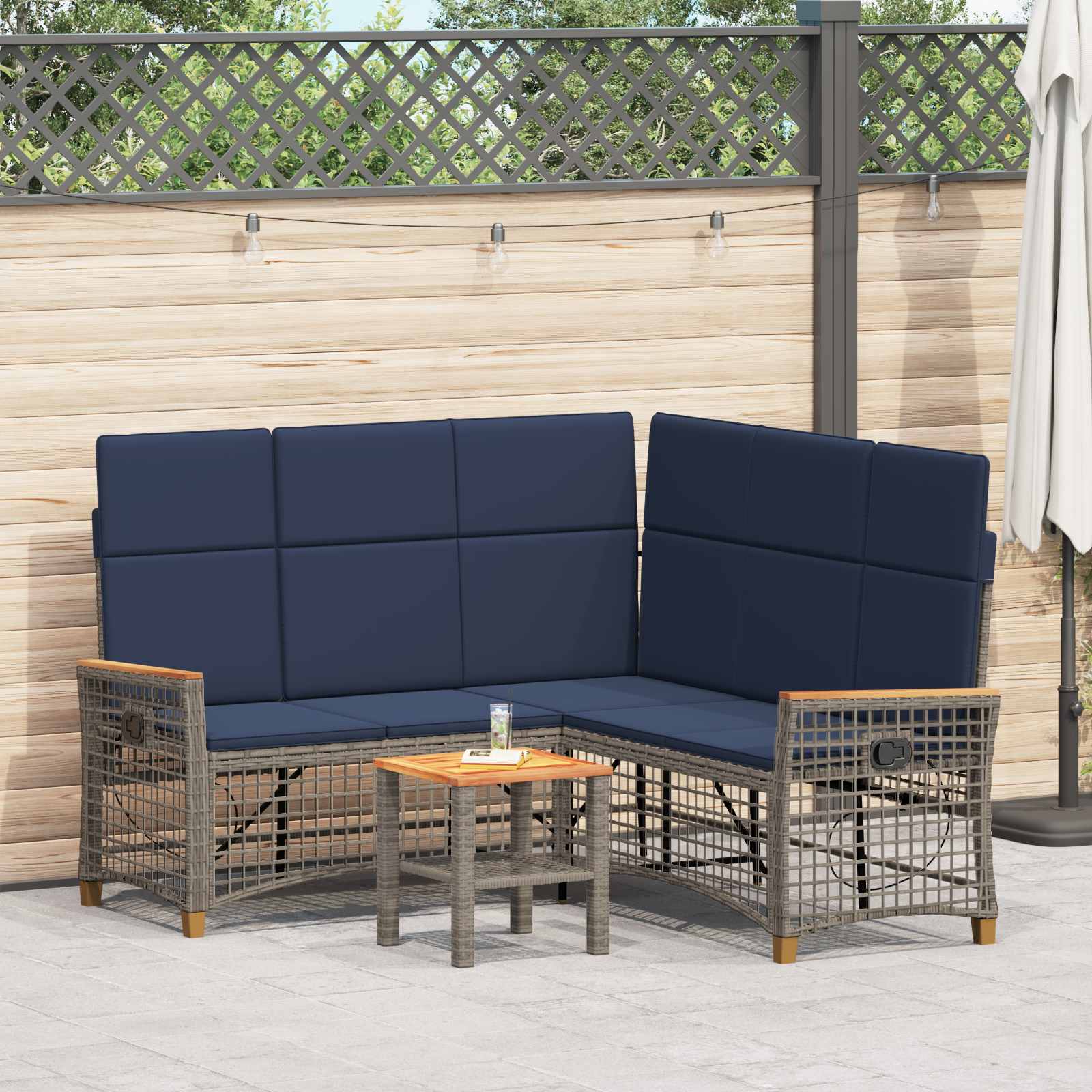Garten Liegesofa Set Grau und Marineblau 164 x 164 x 112 cm