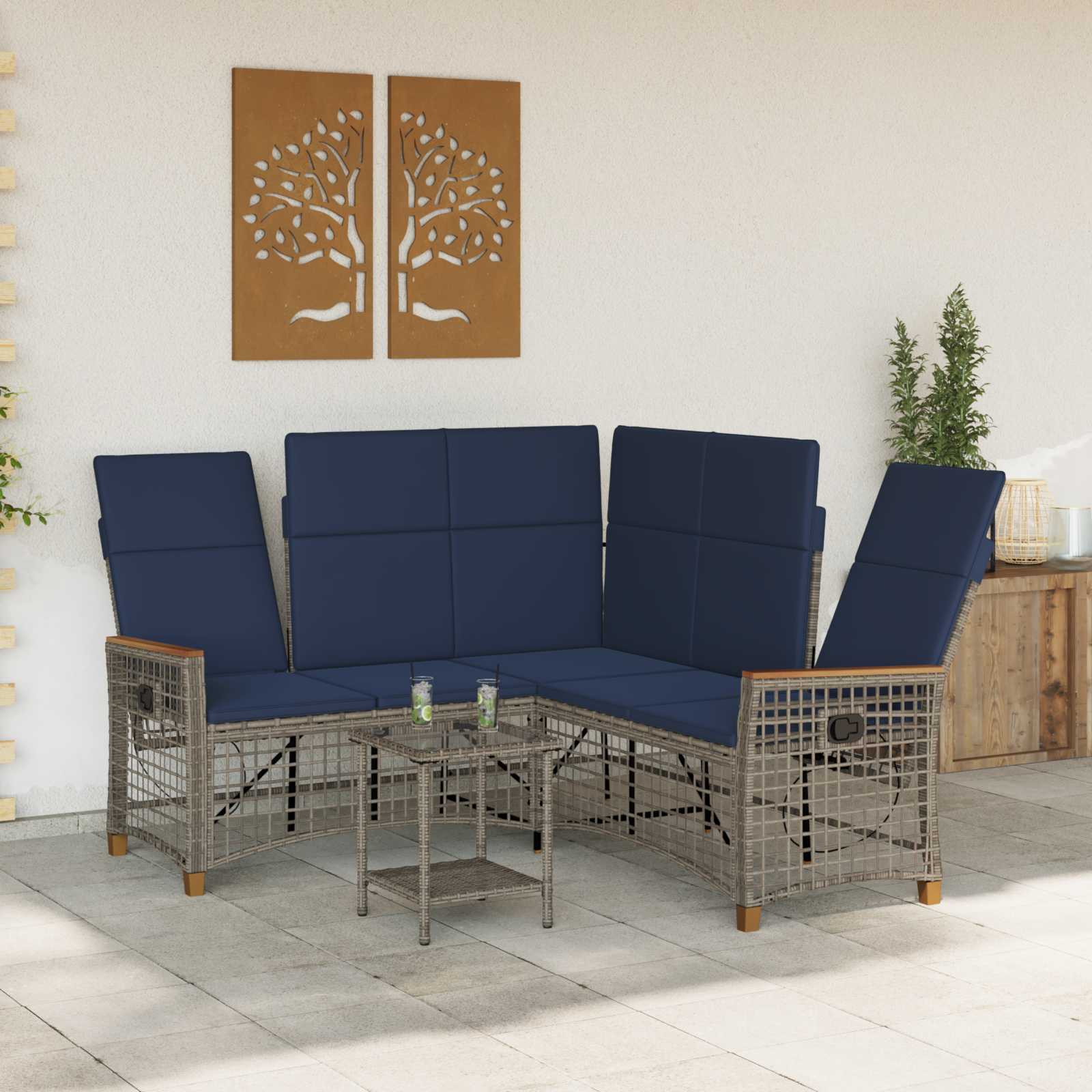 Garten Liegesofa Set Grau und Marineblau 164 x 164 x 112 cm