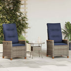 Verstellbarer Gartenstuhl 2 pcs Grau und Marineblau Poly-Rattan