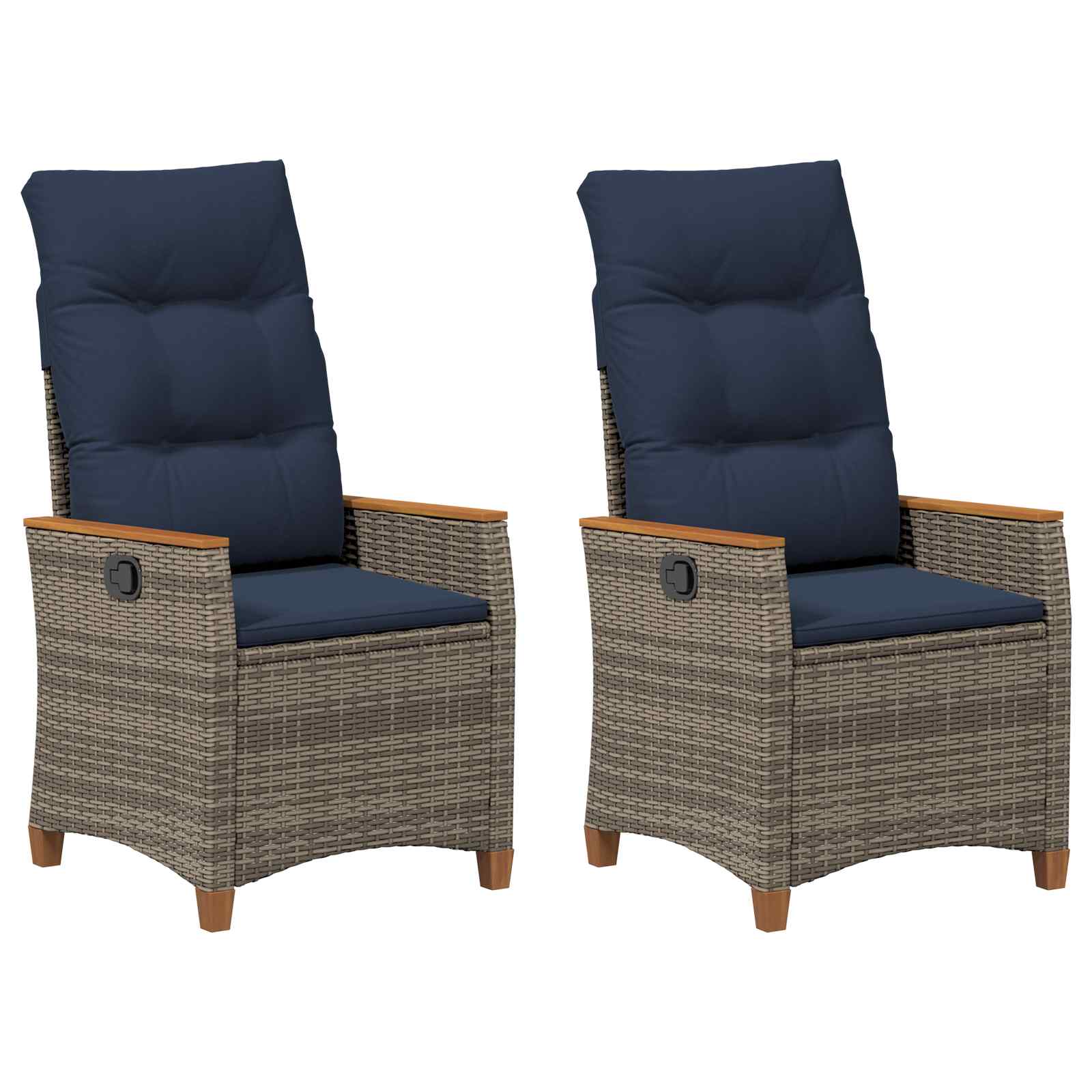 Verstellbarer Gartenstuhl 2 pcs Grau und Marineblau Poly-Rattan