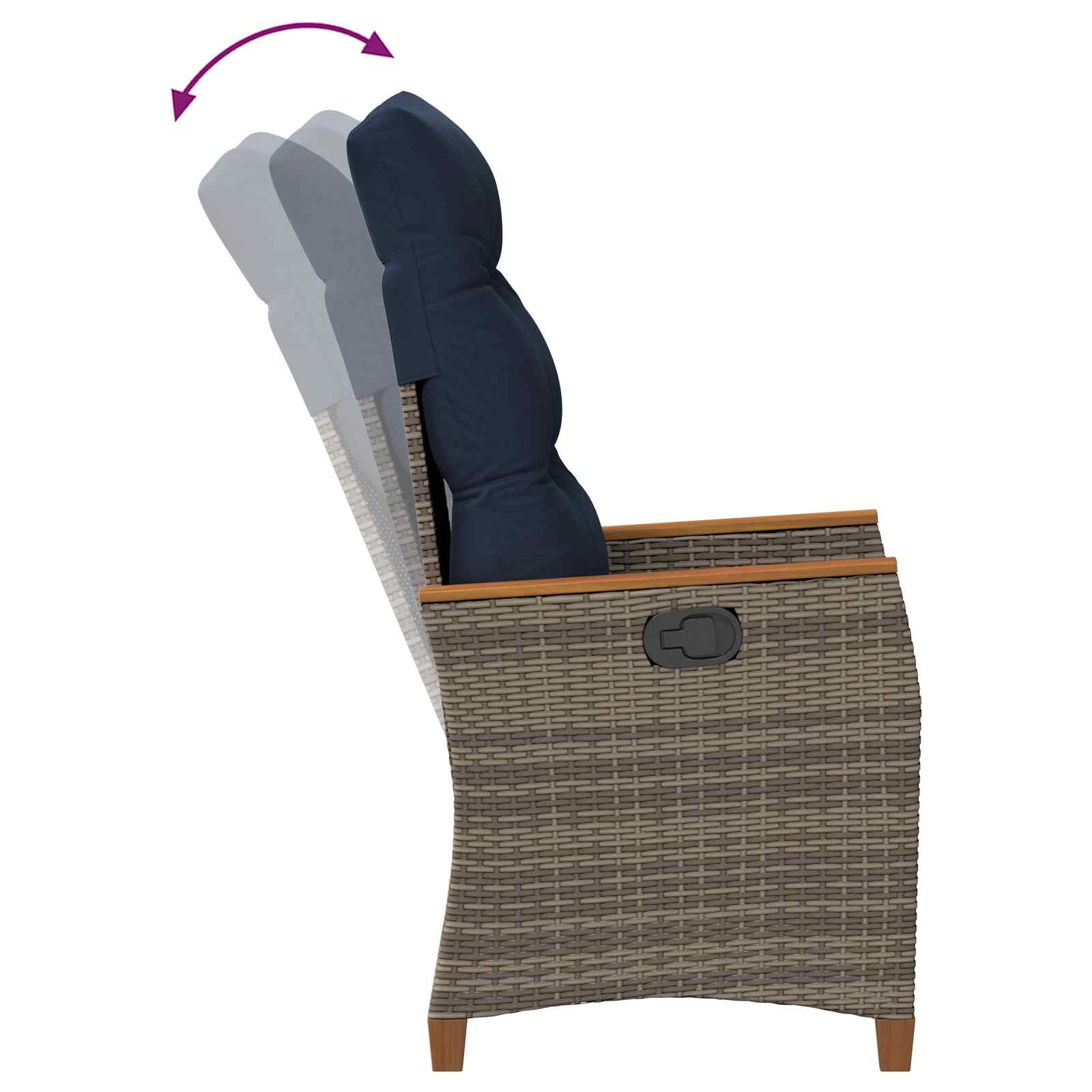 Verstellbarer Gartenstuhl 2 pcs Grau und Marineblau Poly-Rattan