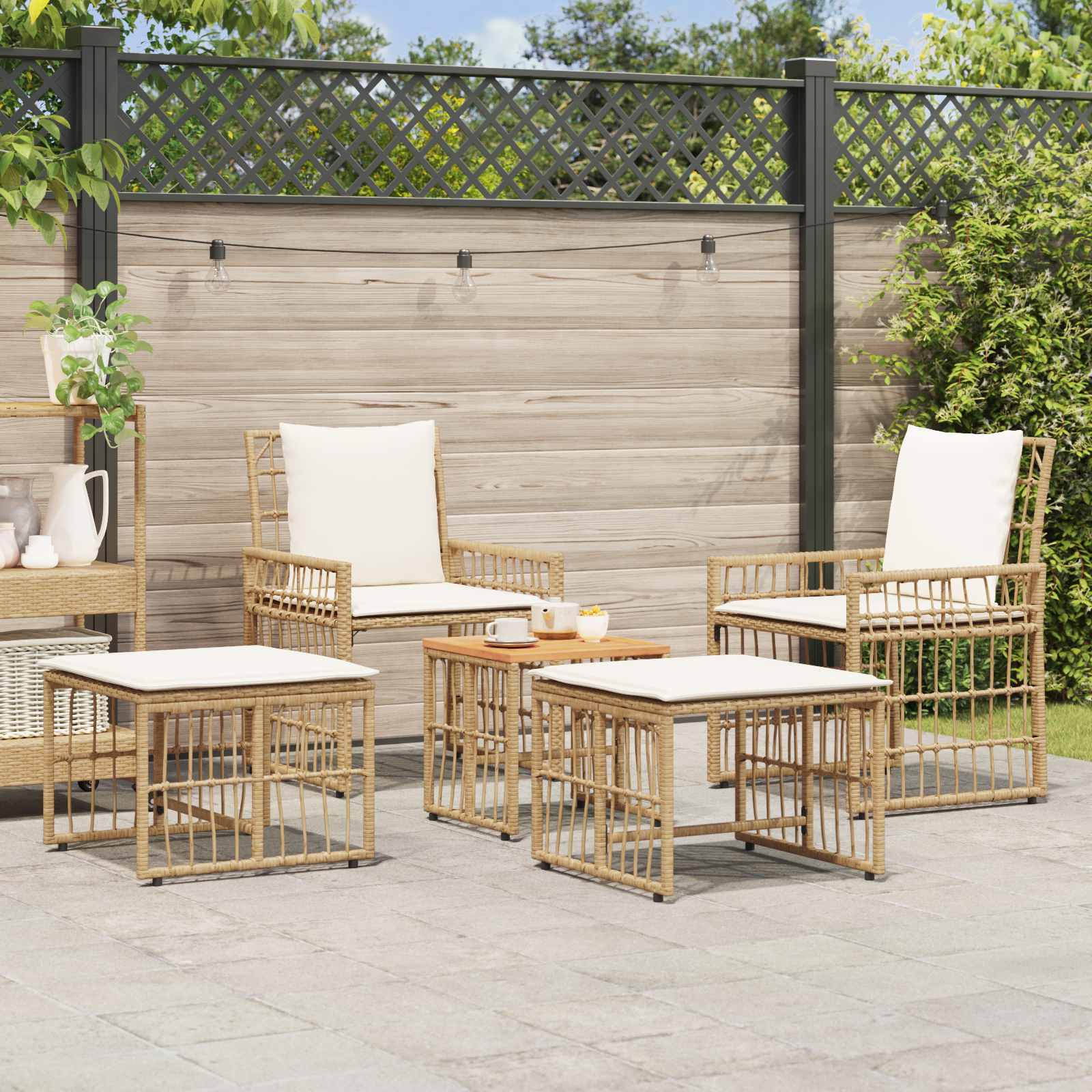 Gartenmöbel Set 5 pcs Natürlich und Cremweiß