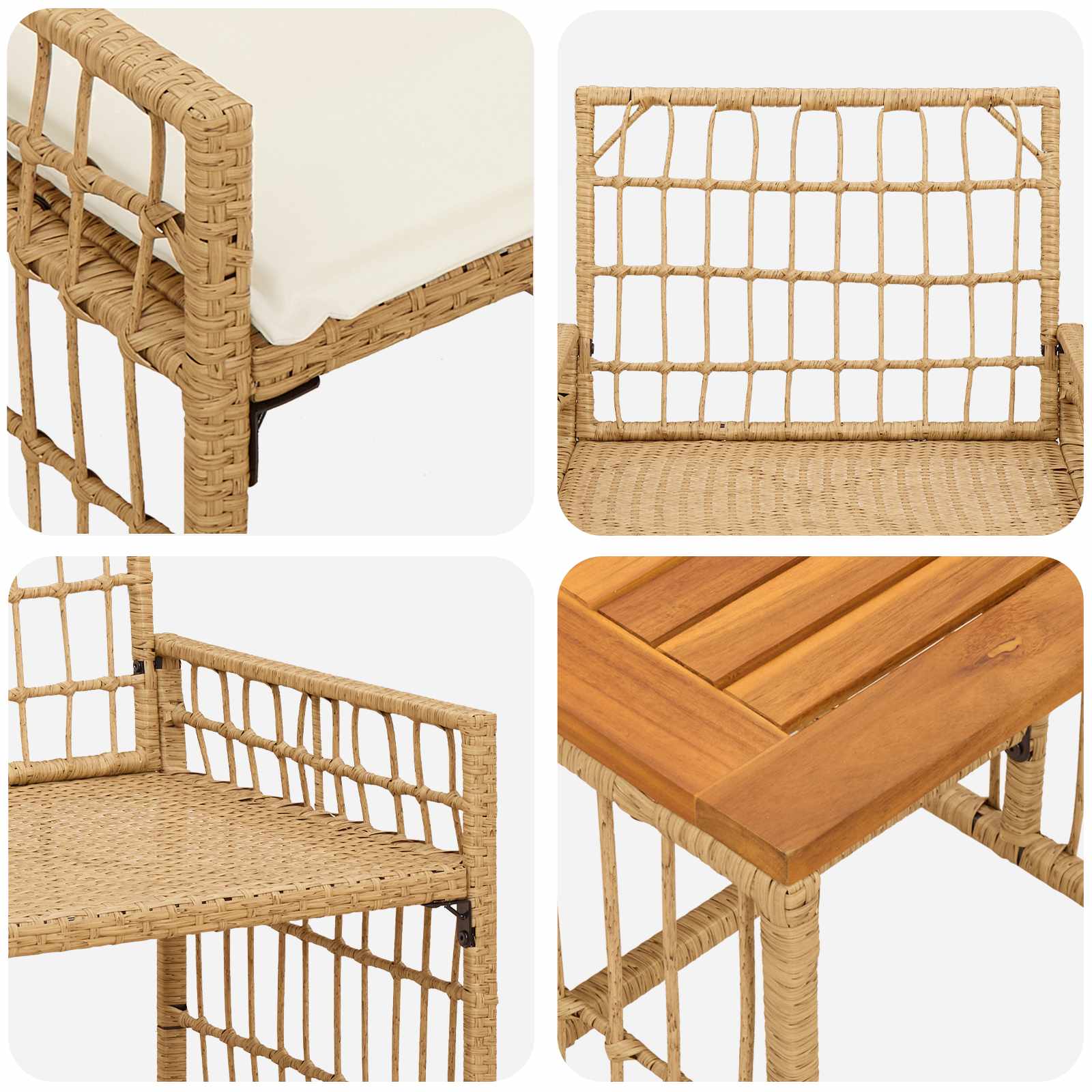Gartenmöbel Set 3 pcs Natürlich und Cremweiß