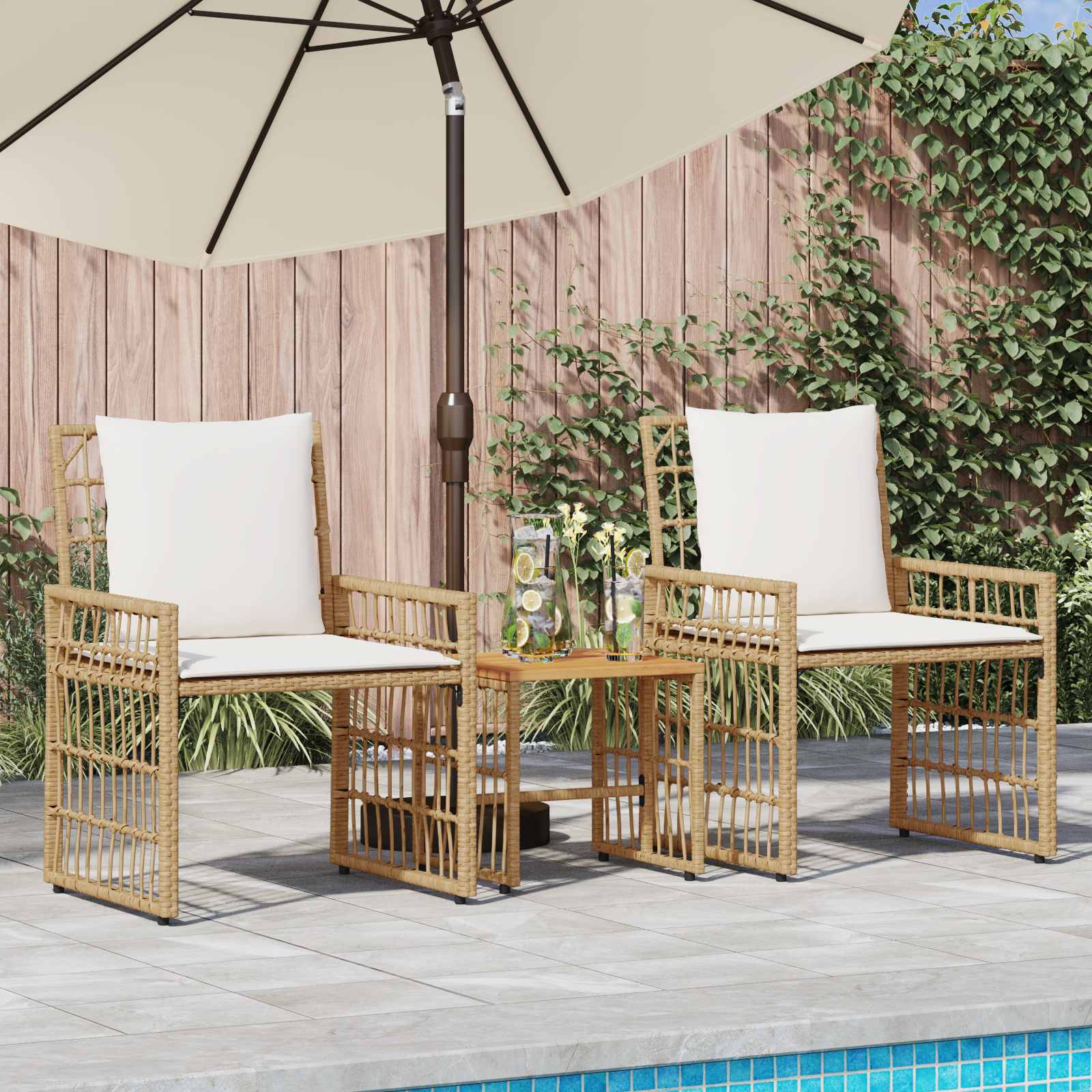 Gartenmöbel Set 3 pcs Natürlich und Cremweiß