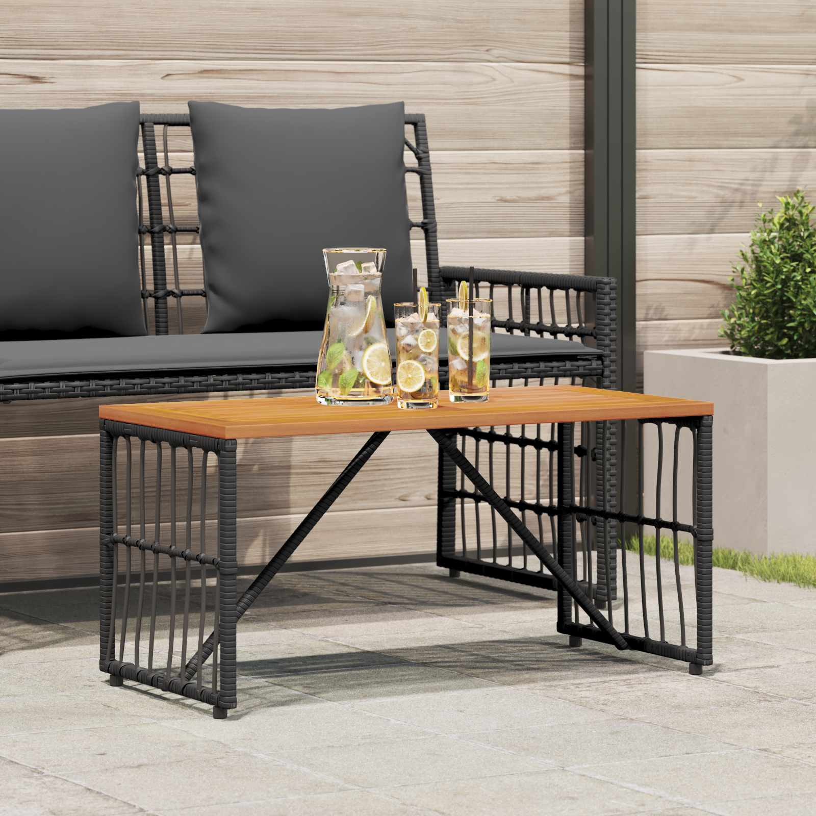 Tisch für Outdoor Schwarz 80 x 40 x 40 cm Stahl und Poly Rattan