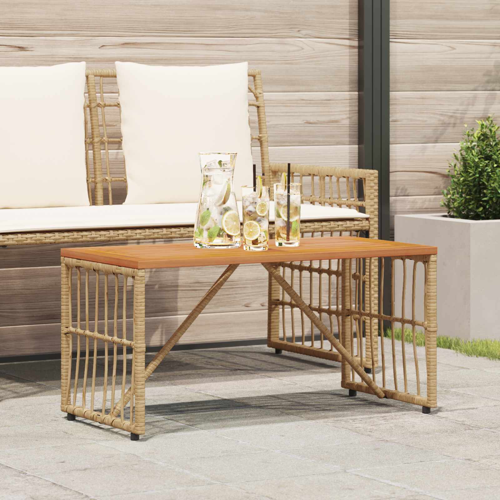 Tisch für Outdoor Natur 80 x 40 x 40 cm Stahl und Poly Rattan