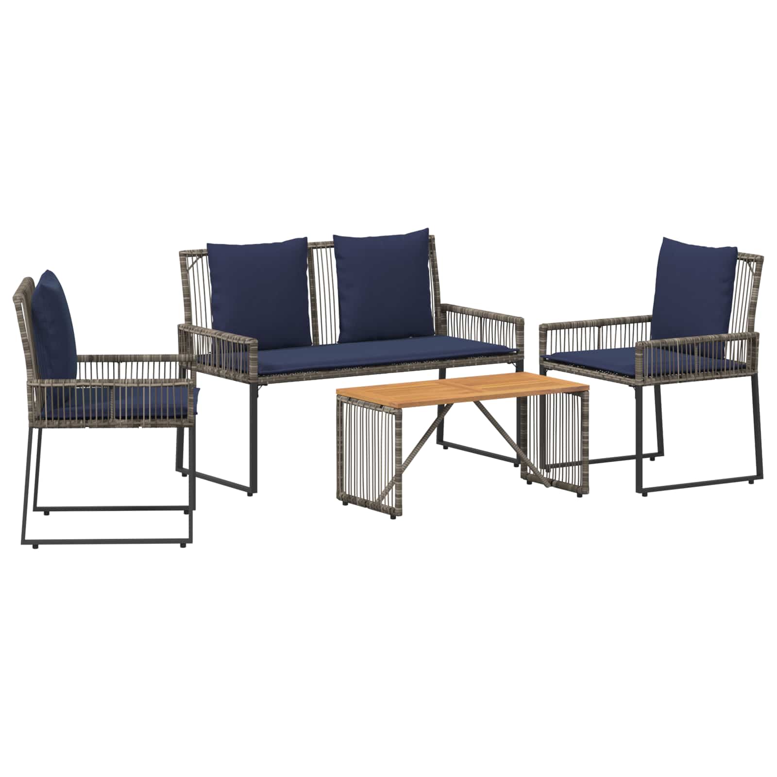 Gartenmöbel Set 9 pcs Grau und Marineblau Poly-Rattan