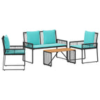 Gartenmöbel Set mit Kissen 9 pcs Schwarz und Türkis Poly-Rattan