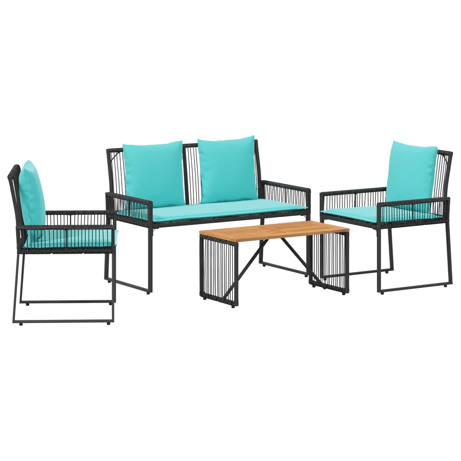 Gartenmöbel Set mit Kissen 9 pcs Schwarz und Türkis Poly-Rattan