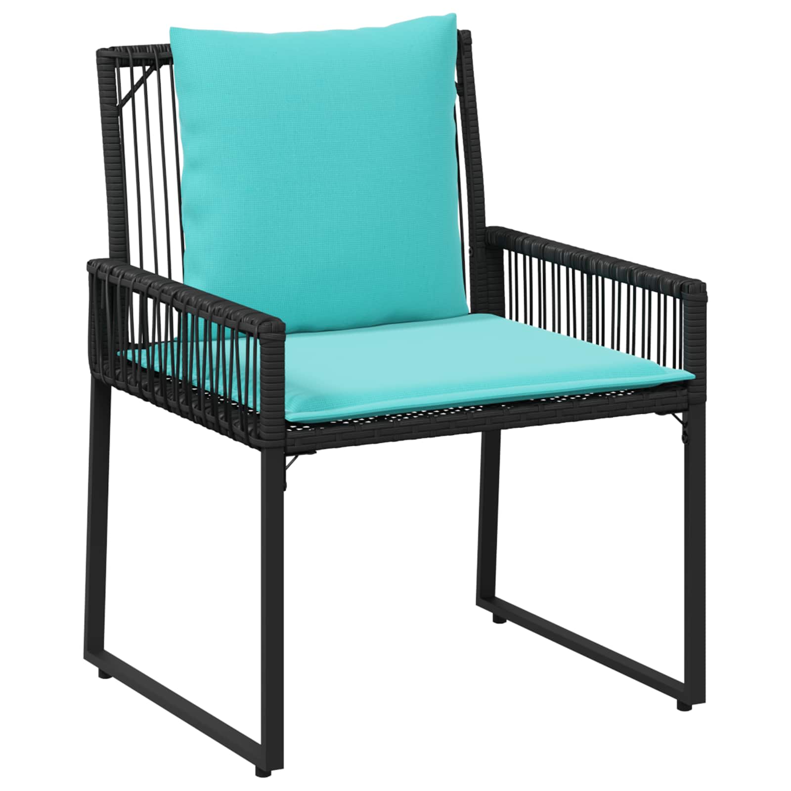 Gartenmöbel Set mit Kissen 9 pcs Schwarz und Türkis Poly-Rattan