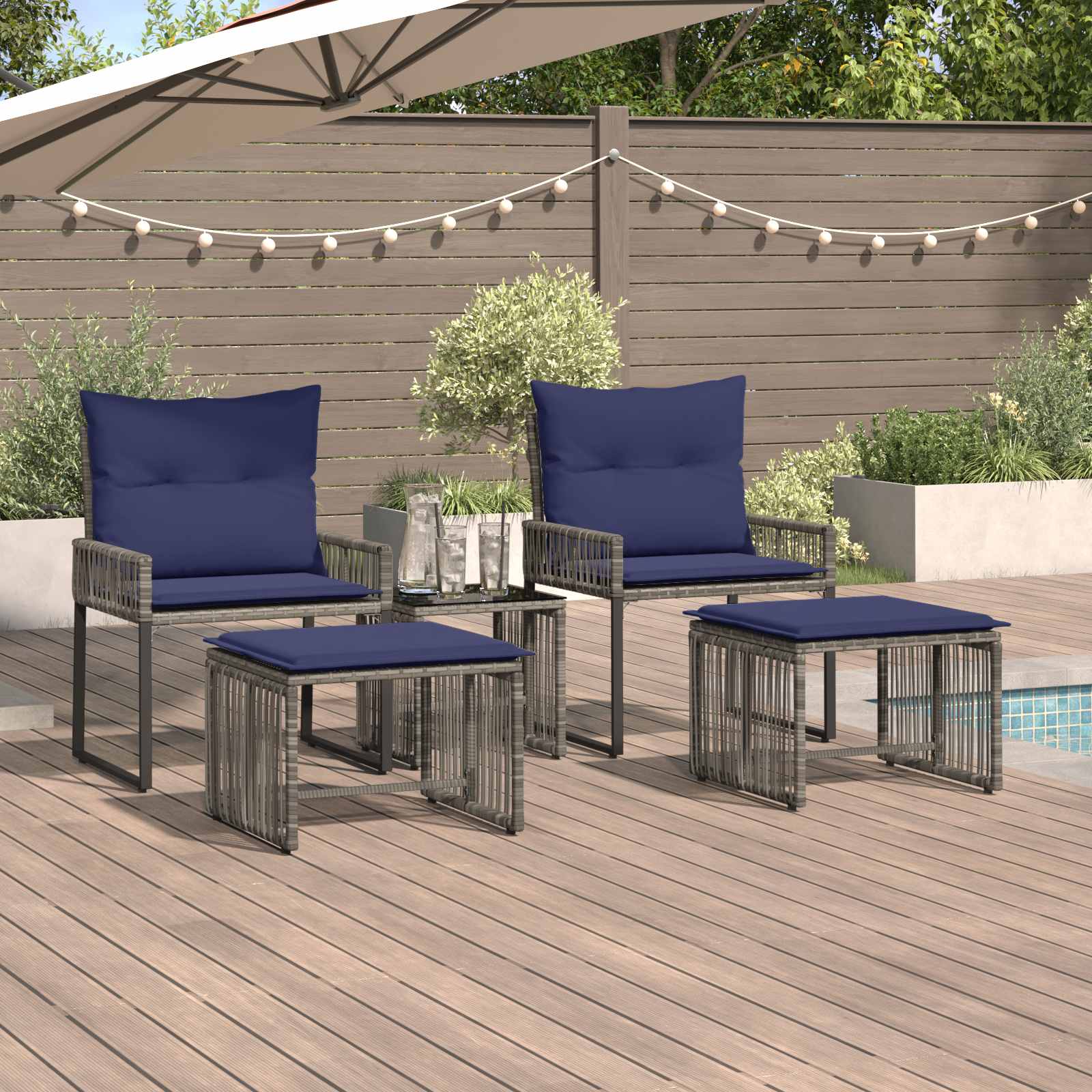 Gartenmöbel Set 11 pcs Grau und Marineblau Poly-Rattan