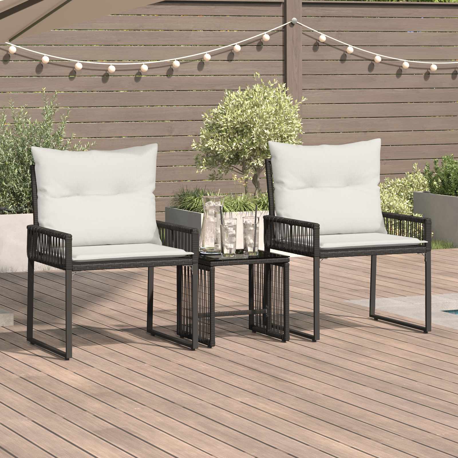 Gartenmöbel Set 7 pcs Schwarz und Cremeweiß Poly-Rattan