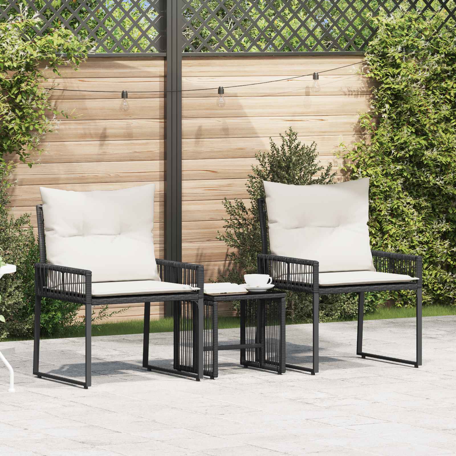 Gartenmöbel Set 7 pcs Schwarz und Cremeweiß Poly-Rattan