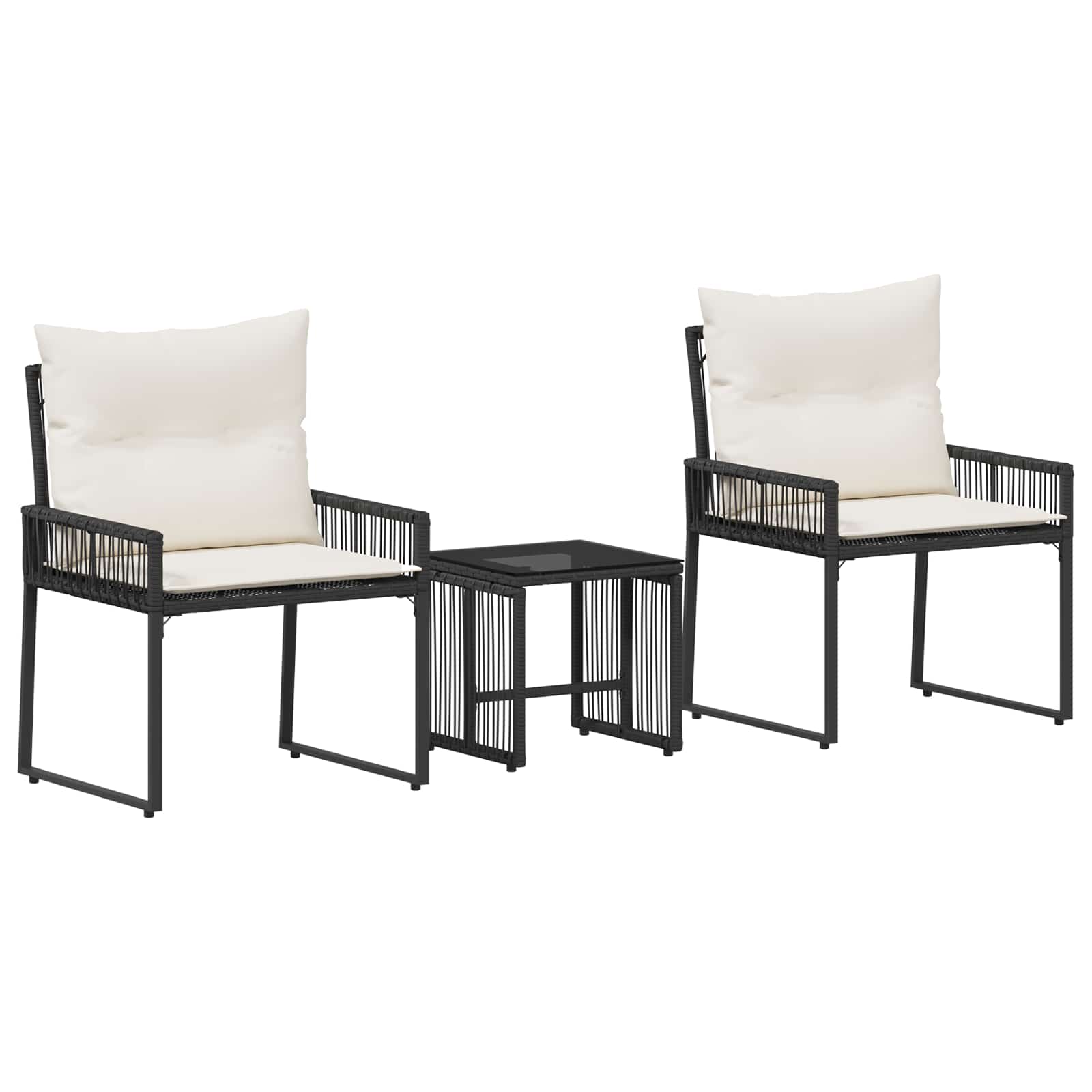 Gartenmöbel Set 7 pcs Schwarz und Cremeweiß Poly-Rattan