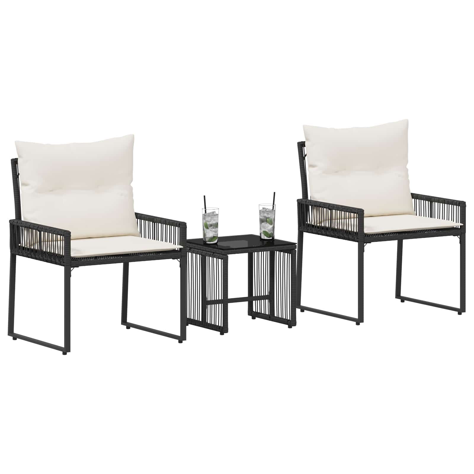 Gartenmöbel Set 7 pcs Schwarz und Cremeweiß Poly-Rattan