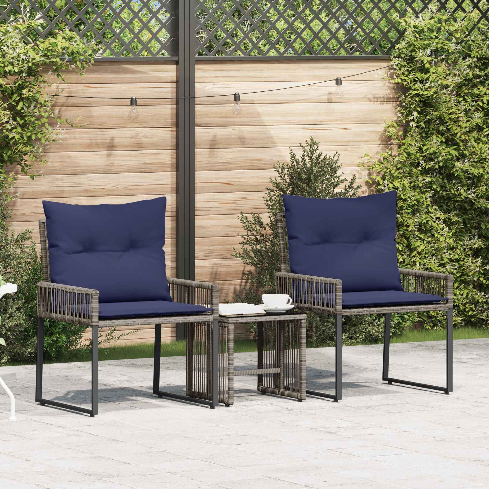 Gartenmöbel Set 7 pcs Grau und Marineblau Poly-Rattan