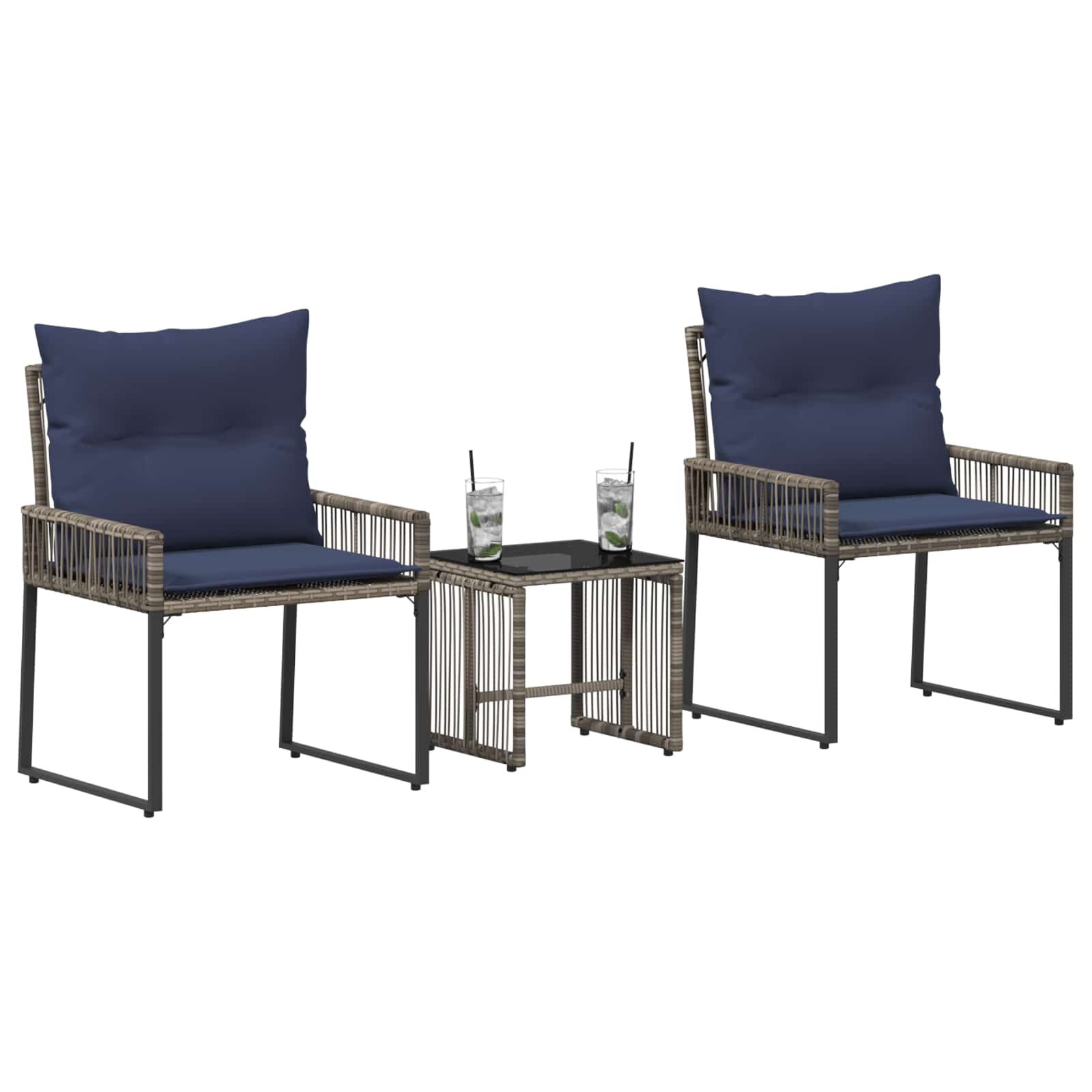 Gartenmöbel Set 7 pcs Grau und Marineblau Poly-Rattan